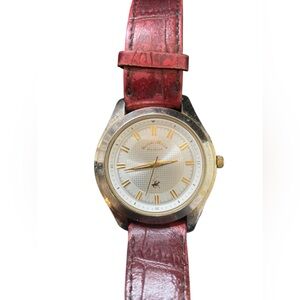 POLO CLUB BEVERLY HILLS VTG LEATHER SNAKESKIN BAND GOLD FACE MENS WATCH